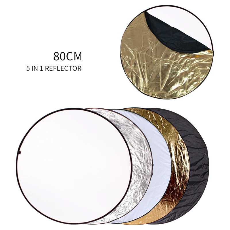 

SH 31.5"(80cm) 5-in-1 Multi-Disc Diffuers Light Reflector With Bag Collapsible Silver Gold White Black For Photography Studio