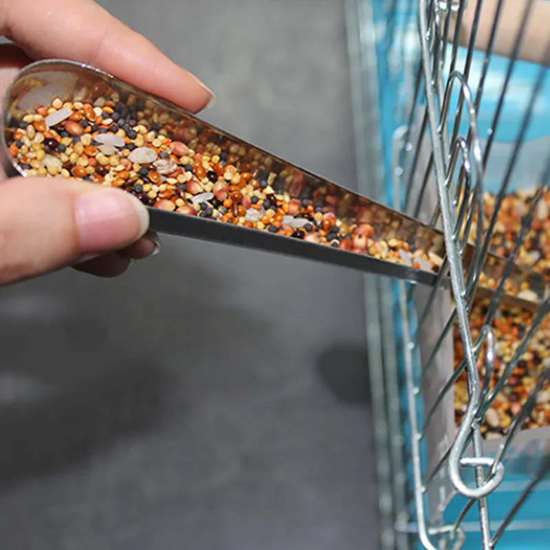 

2021 New Stainless Steel Birds Feeder Adding Scoop Spoon Poultry Feeding Bird Cage Supplies For Dove Pigeon Chicken Pet Toy Cup