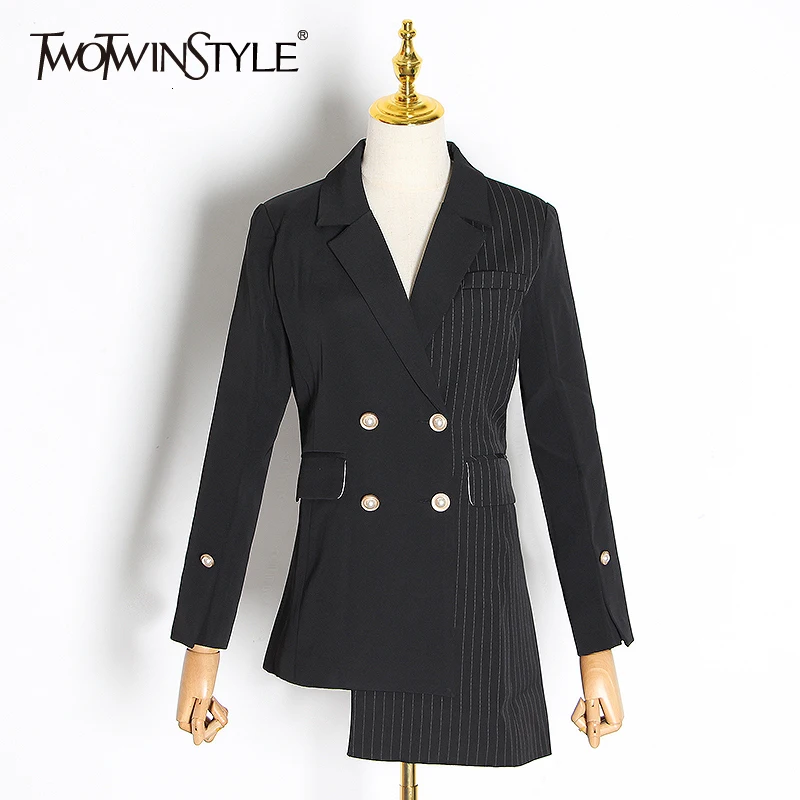 

Женские блейзеры TWOTWINSTYLE, черные Лоскутные блейзеры с длинным рукавом и асимметричным подолом, осенняя мода 2020