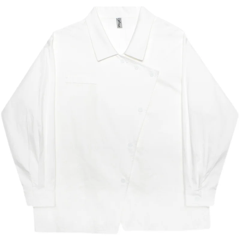 

Man Korean Clothing Men's Niche Japan Vintage Streetwear Asymmetry Loose Casual Long Sleeve Shirt Male White Black Dress Shirts