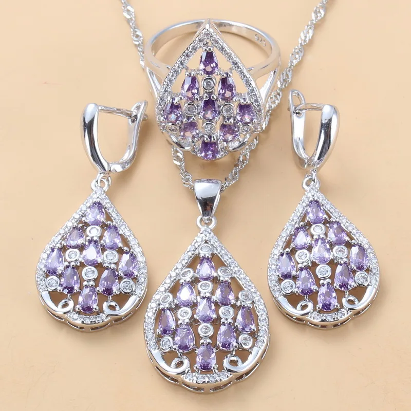 Женские наборы для свадьбы Серёжки и кольцо с ажурным фианитом 6 цветов в форме