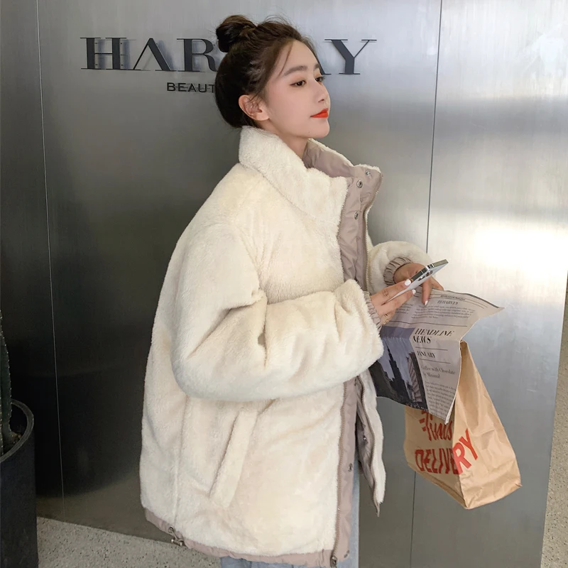 2022 winter new large size plus velvet thick warm down cotton jacket parka coat women's casual loose double-sided wear jacket
