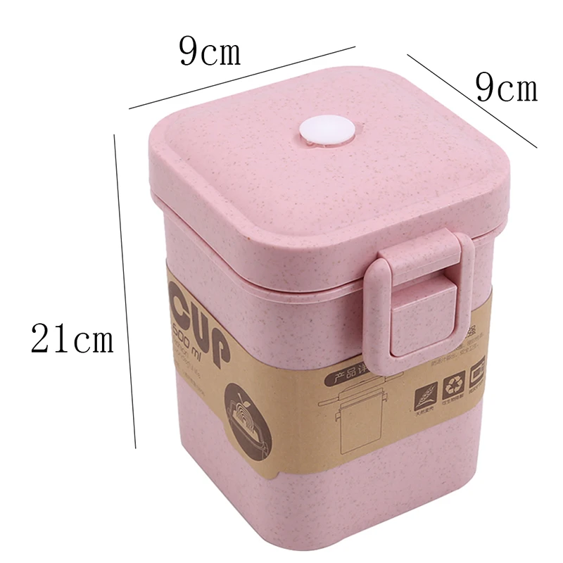 Multicolor Wheat Straw Soup Cup Anti-scalding Microwave Square Buckle Sealed Soup Tank Kitchen Tableware