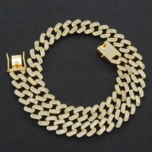 15MM Miami Iced Out Cuban Link Chain Necklace for Men Women Hip Hop Jewelry Bacelet Crystal Necklace