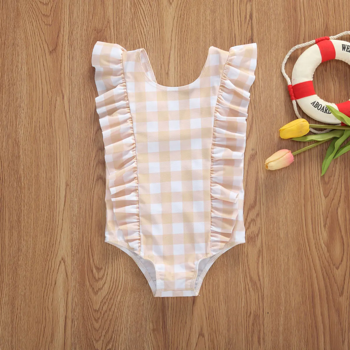 2020 Newest Hot Summer Swimsuit 0-5Y Infant Baby Girls One Piece Bikini Ruffles Sleeve Sunflowers Plaid Print Jumpsuits Swimwear | Детская