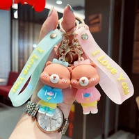 creative cute keychain bear puff puff cartoon soft rubber doll car key ring chain bag pendant small accessories