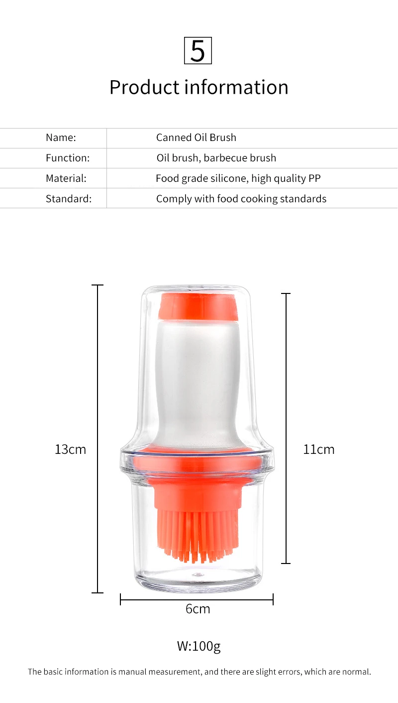 Bbq Portable Silicone Oil Bottle Baking Oil Brush Seasoning Sauce Jar With Brush Grill Salad Dressing Cooking Kitchen Gadget