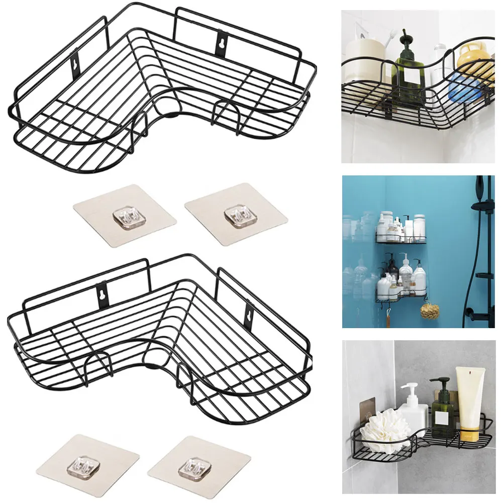 

Bathroom Corner Shelves Shower Storage Punch-Free Iron Organizer Rack Waterproof Adhesive Kitchen & Bathroom Accessories 2PCS