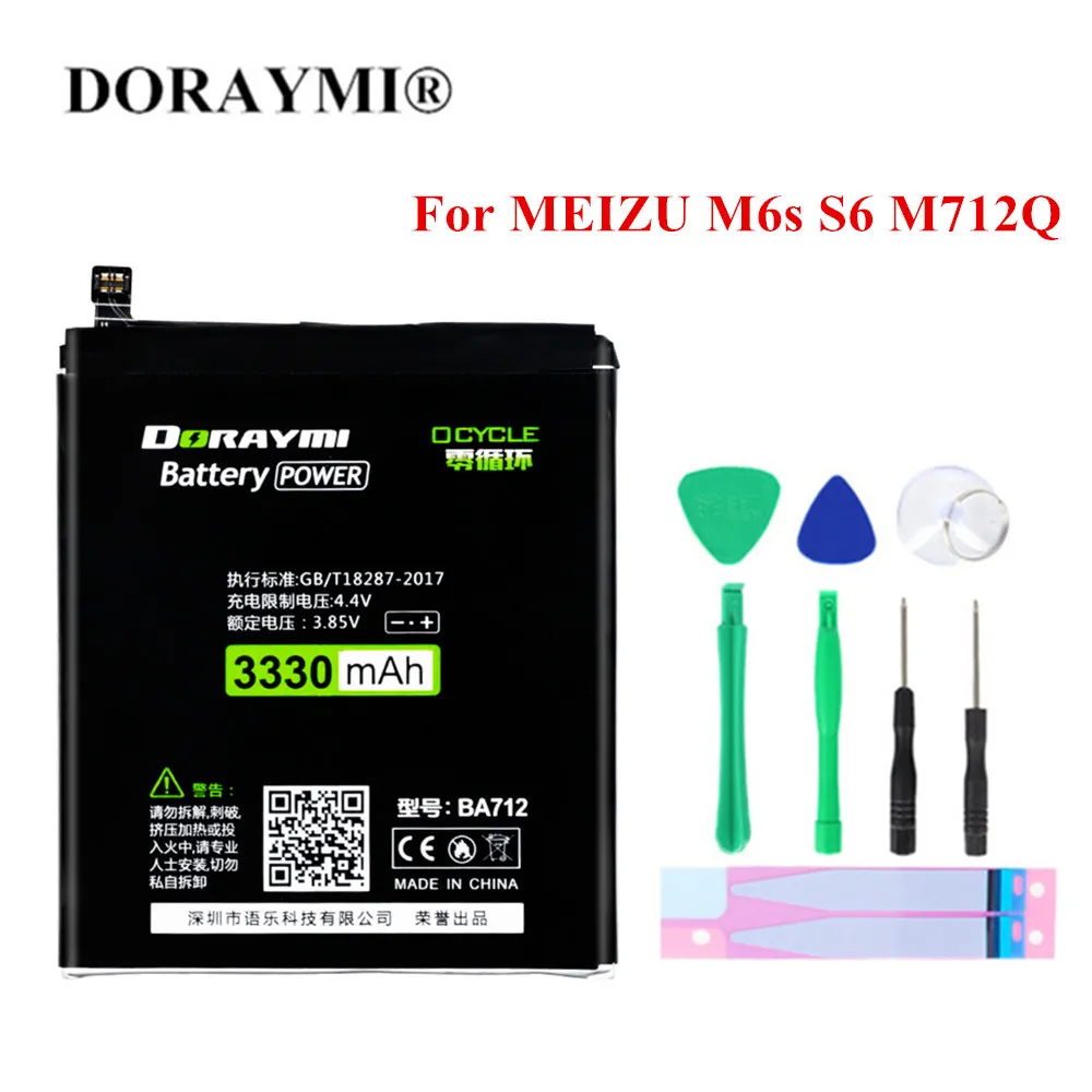 Аккумулятор DORAYMI 3330 мАч BA712 для телефона Meizu M6s MBLU S6, сменный литий-полимерный аккумулятор Meilan S6 M712Q/M/C M712H