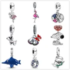 Женский серебряный браслет с фламинго, единорогом, акулой, колокольчиками, волнами, собакой, подходит для оригинального браслета Pandora, серебро 925 пробы, ювелирные изделия сделай сам