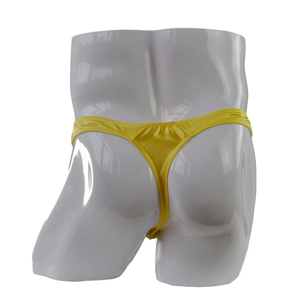 Сексуальные Сатиновые стринги мужские однотонные трусы с низкой талией