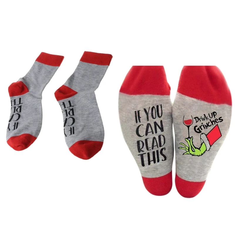 

Unisex Christmas Novelty Crew Socks Drink Up Grinches Letters Tube Hosiery Gifts C6UD