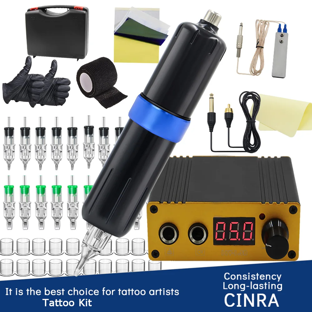 

Tattoo Cartridge Machine Pen Kit with Tattoo Pen Wireless Tattoo Power Supply 5RL/M1Tattoo Needles Cartridges power supply