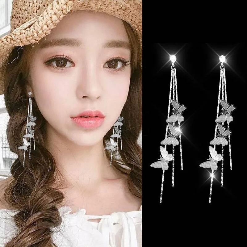 

Earrings For Women Dangle Butterfly Oorbellen Hangers Statement Drop Fashion Luxury Chain Tassel 2021 Trend Percing Oreilles