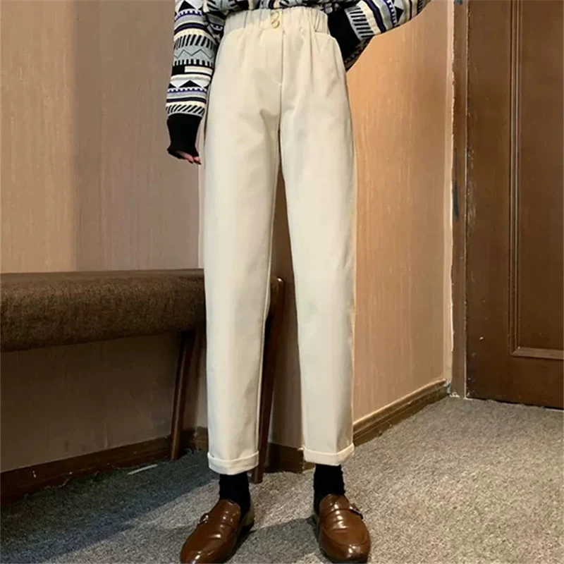 

Женские шерстяные брюки, модель 2020 года, утепленные прямые и Приталенные брюки с завышенной талией в гонконгском стиле, подходящие ко всему