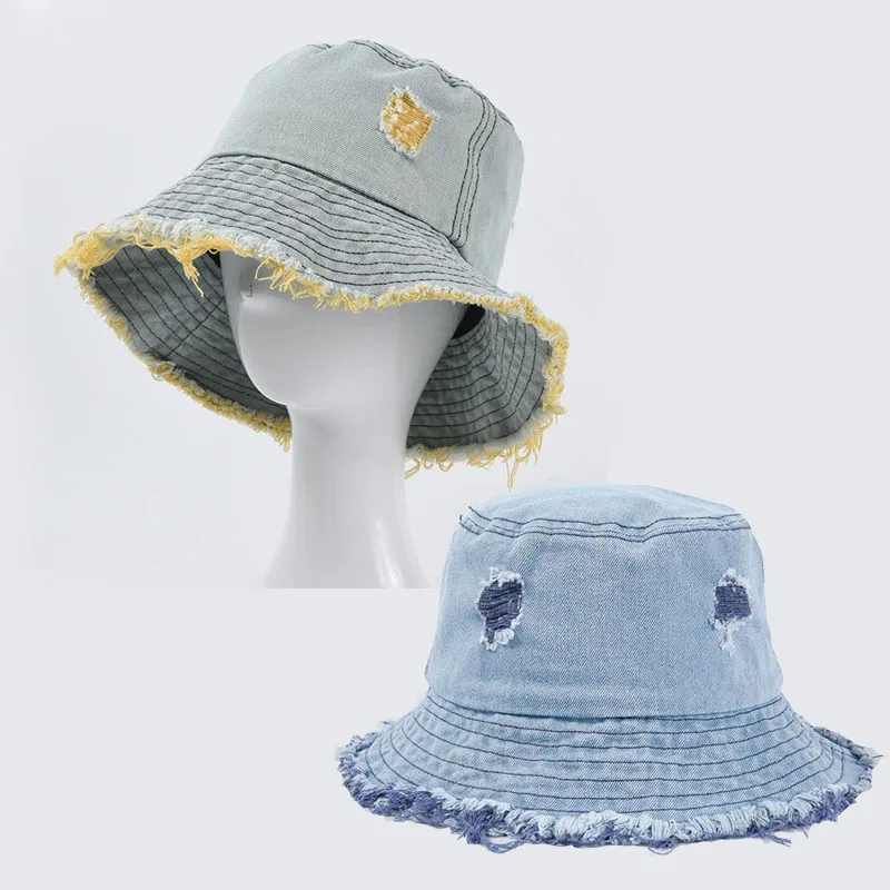 

Foldable Distressed Denim Bucket Hats Frayed Brim Fisherman Hat Sun Hat Bob Hats Caps Outdoor Men And Woman Bucket Hats