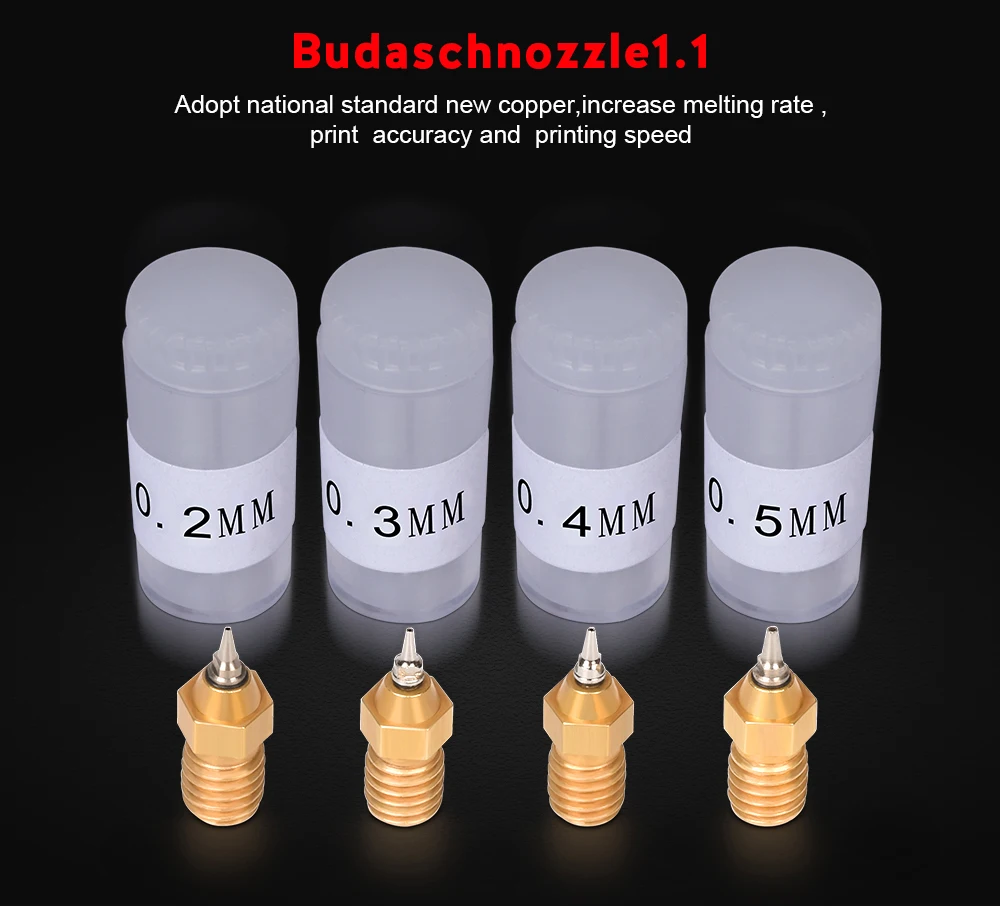 Высокое качество Budaschnozzle1.1 латунная насадка 0,2/0,3/0,4/0,5 мм 1,75 мм нити 3D-принтеры Запчасти для Ender-3 CR-10 j-head Hotend