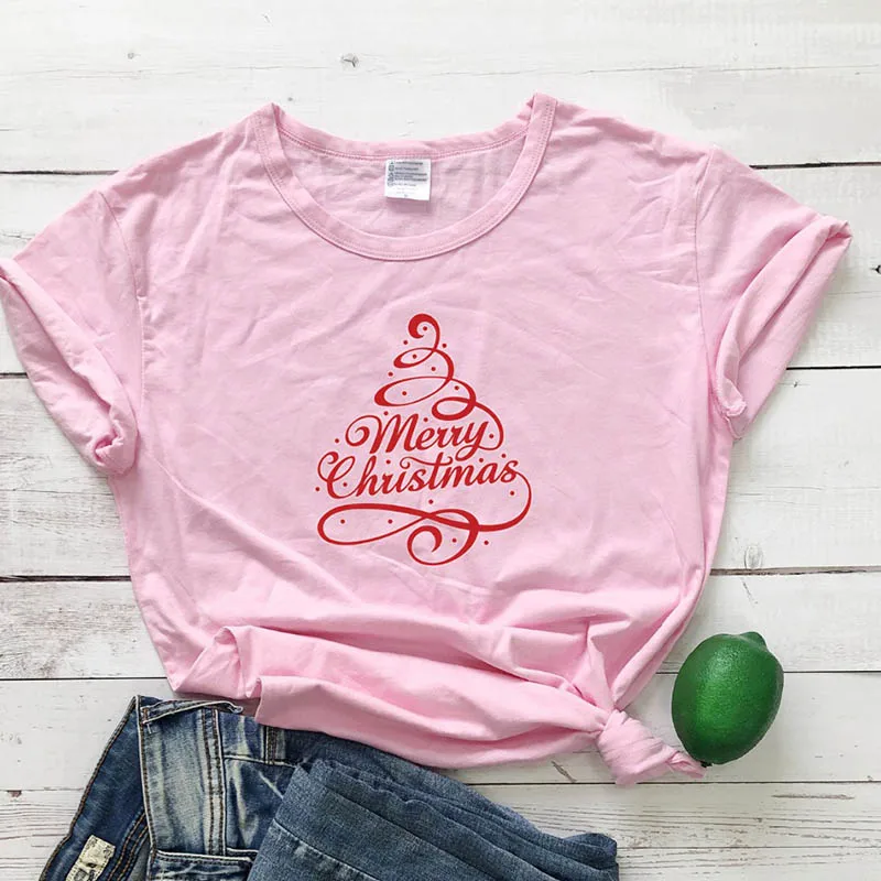 

Merry Christmas Funny Graphic Tees Women Kawaii Femal Clothing Aesthetic Fashion Cotton T-shirt Short Sleeve O Neck Top Shirts
