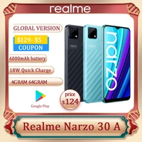 global version realme narzo 30a smartphone 4 64gb helio g85 6 5 inch fullscreen 6000mah 18w 9v2a quick charge mobile phones