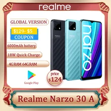 Global Version Realme Narzo 30A Smartphone  4/ 64GB  Helio G85 6.5‘ Inch Fullscreen 6000mAh 18W 9V2A Quick Charge Mobile Phones