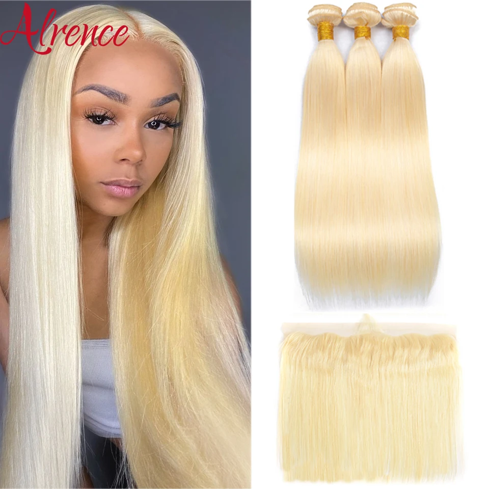 

613 медовые светлые пучки с фронтальной бразильской Реми, прямые человеческие волосы 613, прямые пряди с застежкой 5x5, бесплатная доставка