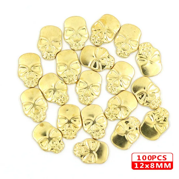 12x8MM Skull Gold 100 шт Горячая фиксация шпильки медь звезда квадратный череп стразы железные заклепки для одежды металлические заклепки DIY панк аксессуары для одежды - Цвет: 12x8MM Skull Gold