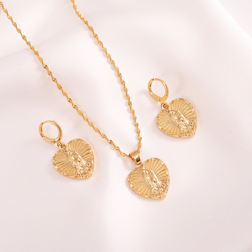 

Women Men heart Gold Plated Cross Crucifix Necklace earring Virgin Mary Necklace Crucifix Jesus Pendant Necklace Faith Jewelry
