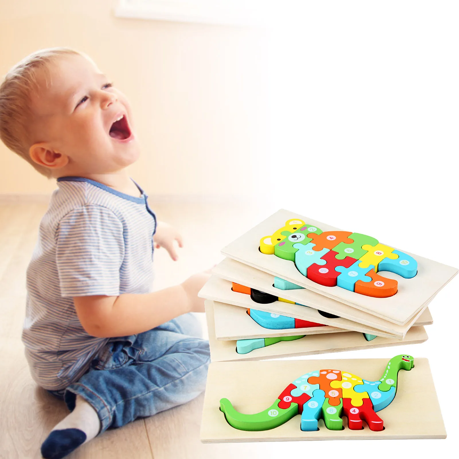 

PCSLot Montessori Wooden Puzzle Toys Building Blocks 3D Cartoon Intellectual Development Early Learning Preschool Jigsaw kind