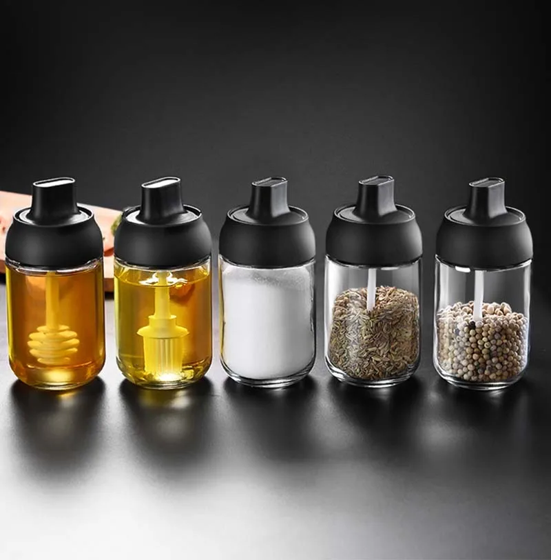 

250ml Kitchen Glass Spice Jars with Lid Salt Pepper Shakers Set Seasoning Organizer Herbs Soy Sauce Oil Bottle with Label Paper