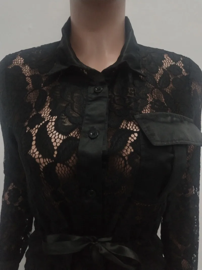 

Burgundy 2019 Winter Lace See Through Tracksuit Women Set Shirt + Wide Leg Pants Lady Outfit Sexy 2 Two Pieces Set Office Lady