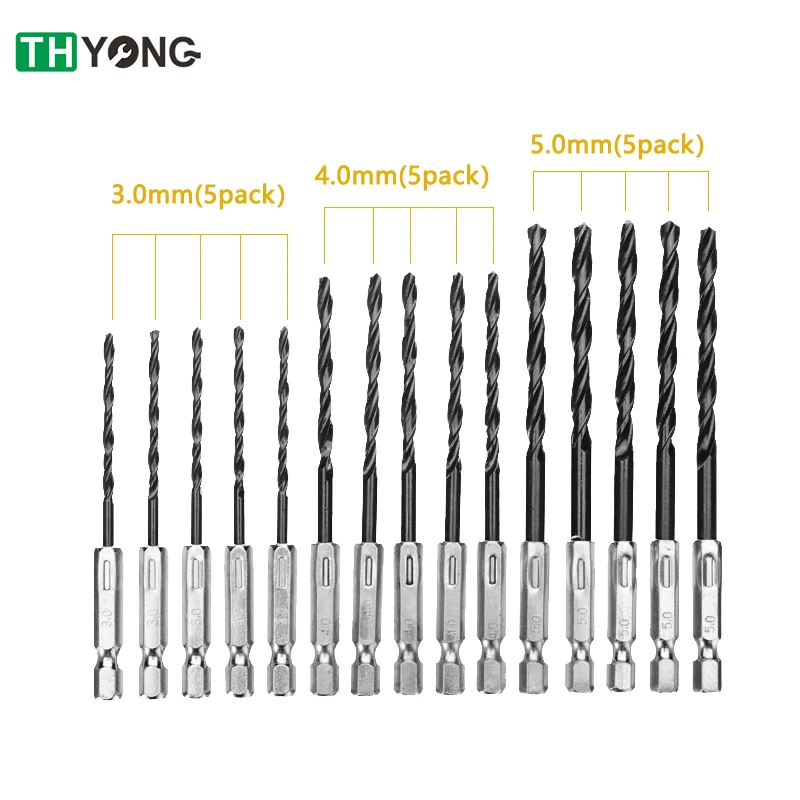 

15Pcs High Speed Steel Black Hexagonal Nitriding Twist Drill Bit Electric Set 3mm 4mm 5mm For Wood and Metal Openings Holes