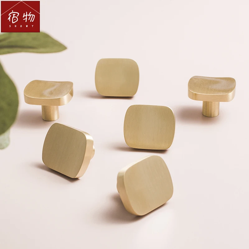 Скандинавские простые латунные ручки ящика Шкаф двери чистая медь золото одно