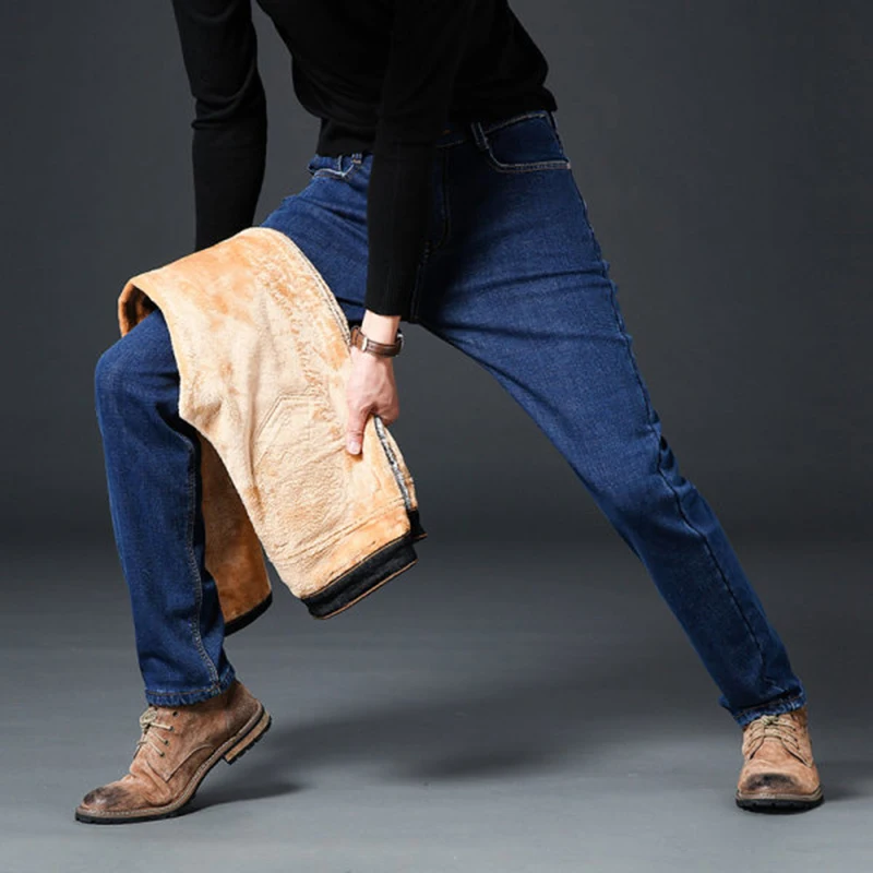 

NEW Fashion Autumn Winter Men baggy jeans Activities warm flocking warm soft Jean American Clothing pantalones de hombre