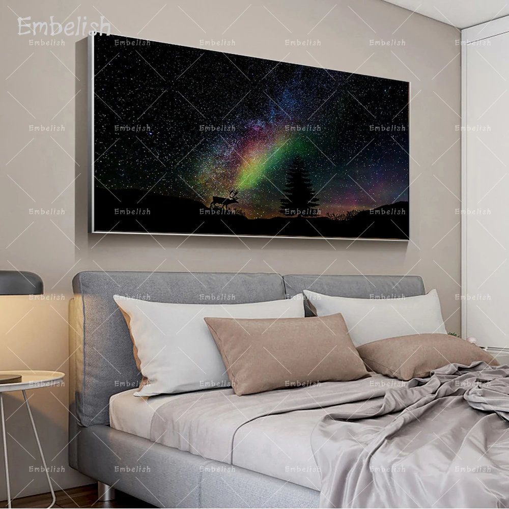 

Embelish 1 Pieces Starry Sky And Animals Deer Landscape Wall Art Posters For Living Room Home Decor HD Canvas Bedroom Paintings