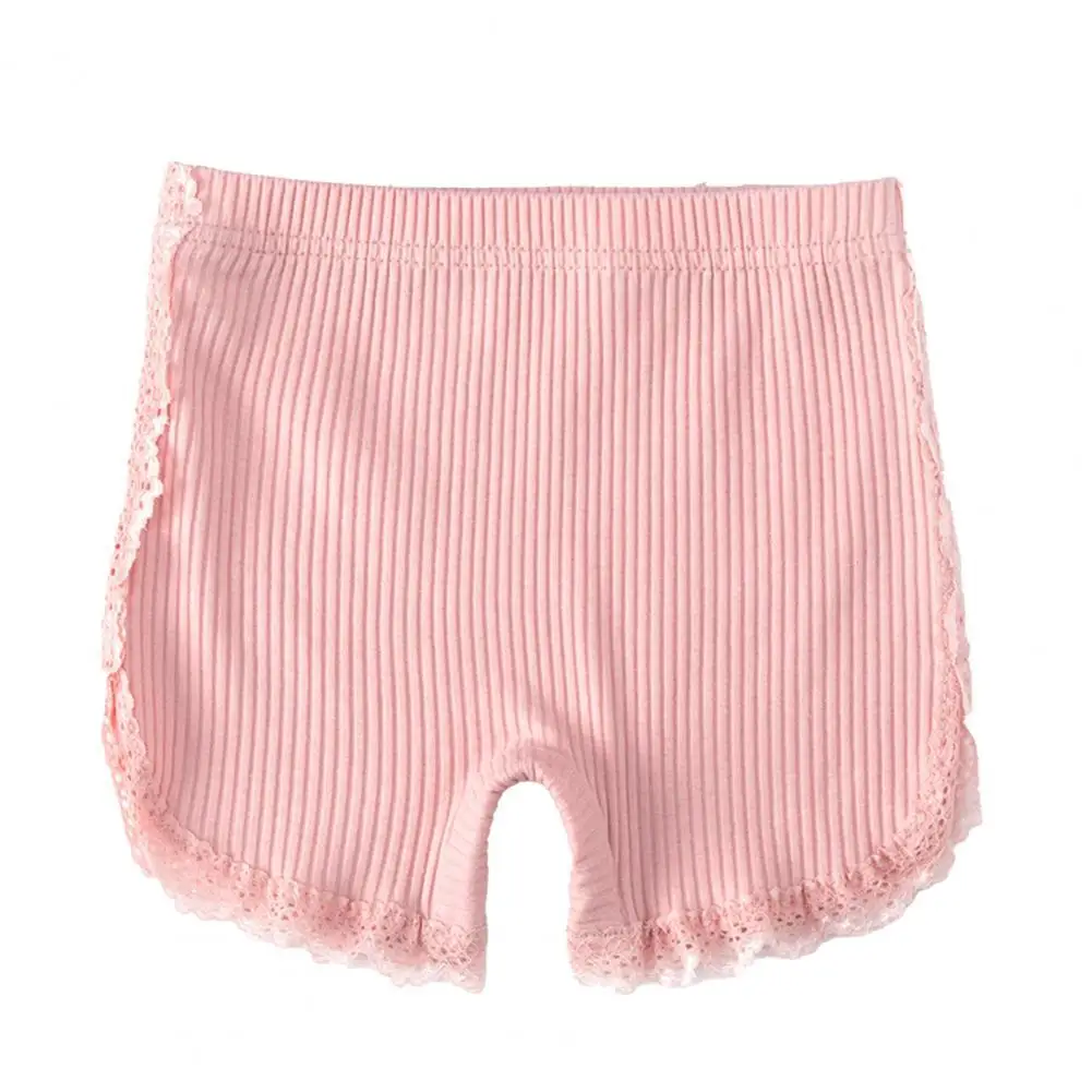 Leggings finos de algod&oacute;n para ni&ntilde;as, pantalones de seguridad a rayas, Color s&oacute;lido, alta elasticidad, costura de encaje, Verano-0