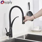Кухонный Смеситель Onyzpily, черный кран для холодной и горячей воды, крепление на поверхность, матовый никель и черный кран для кухни