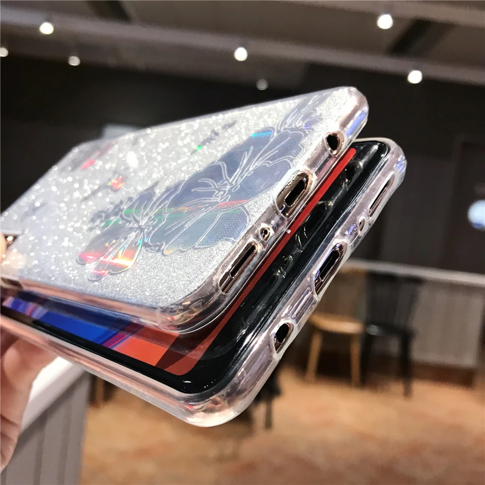 Блестящий чехол Buterfly с розовым цветком для sony Xperia XZ4 XZ3 XZ2 XZ1 XZ X Z5 XA3 Ultra XA2 XA1 XA мягкие