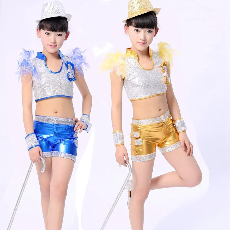 Белые блестящие джазовые танцевальные костюмы для девочек в стиле хип хоп