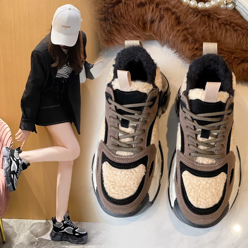 

Туфли женские на платформе, теплые Универсальные кроссовки на каблуке, Осень-зима 2021