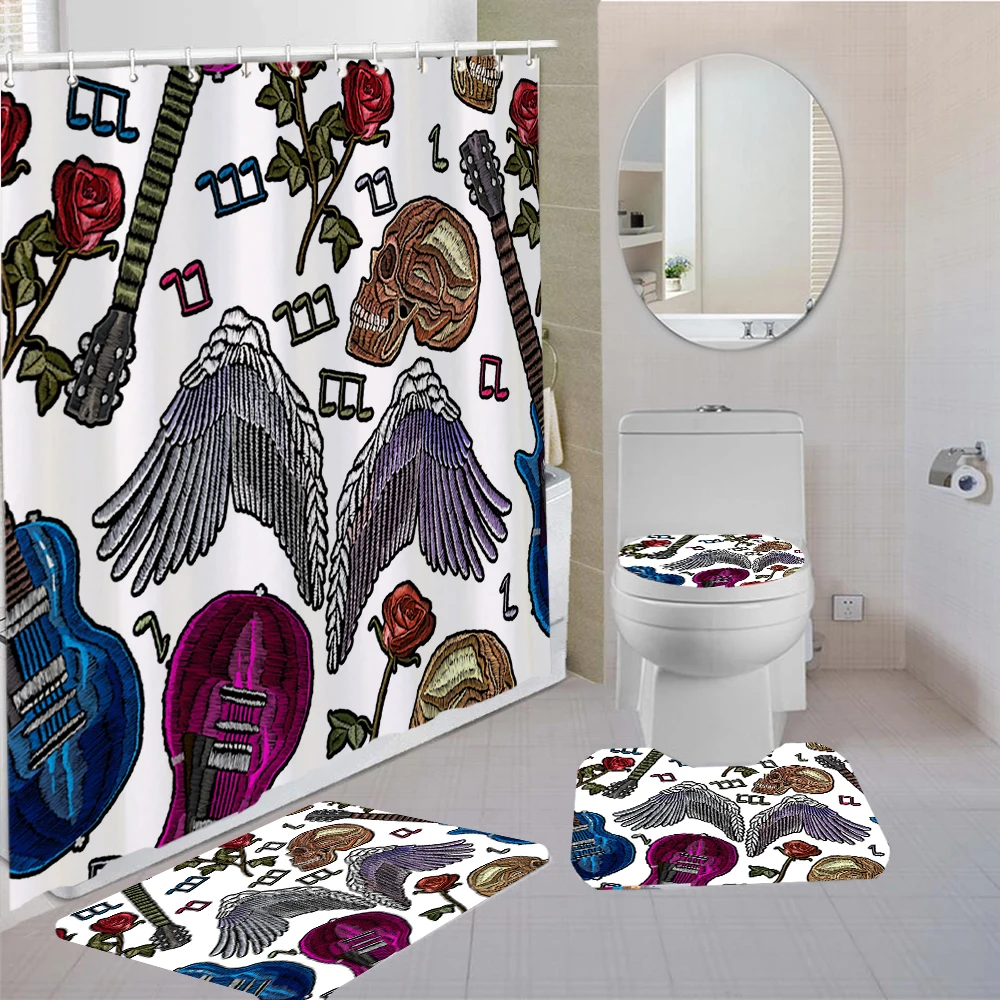 

4 шт., коврик для ванной, с принтом черепа, цветов, Листьев, 12 крючков