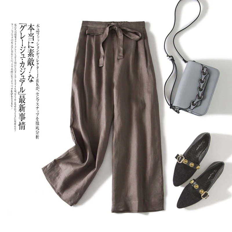 Льняные брюки CHKECotton с широкими штанинами женские летние - Цена: 1693.3