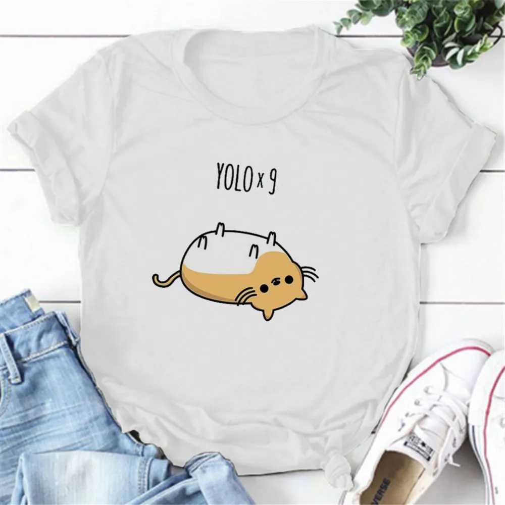 

Women T-shirts Plus Size Graphic Tee Cartoon Funny Cat Print Tshirt Female Short Sleeve Summer Kawaii Loose Tops