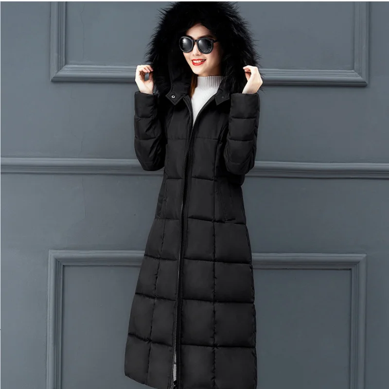 

Autumn Winter Women's Cotton-padded Clothes Pie Down Cotton Fashion Solid Hooded Jacket Large Casual Slim Female Length Coat