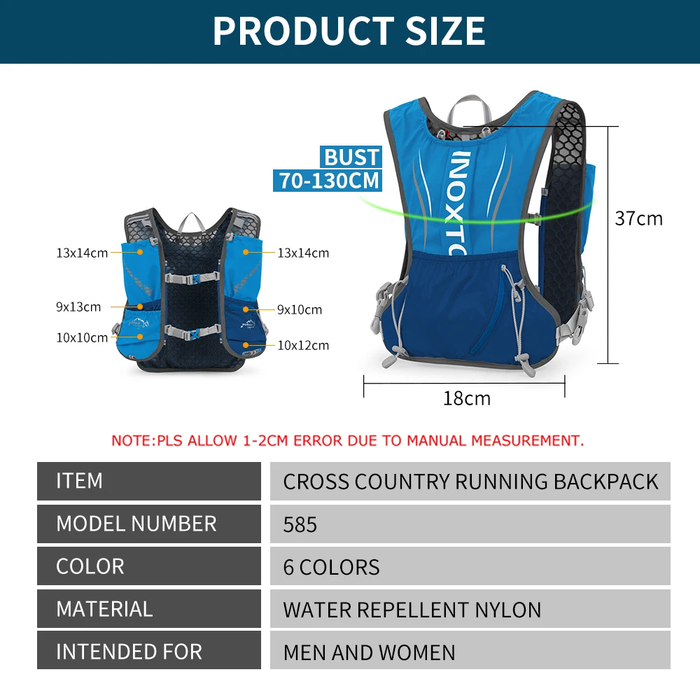 INOXTO New Men Women's Outdoor Sports Backpack Marathon Moisturizing Vest Suitable for Sharing Cycling Hiking and Water Sports