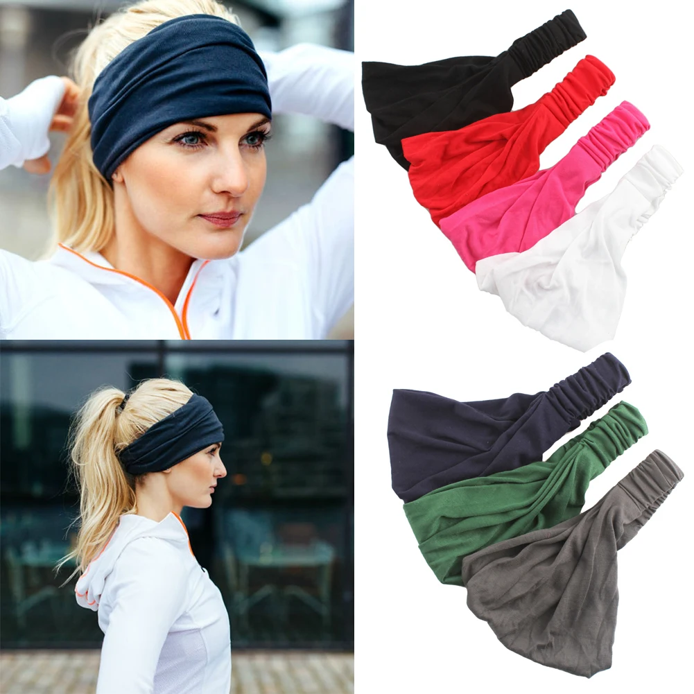 

New Women Wide Sport Yoga Headband Stretch Hairband Solid Elastic Hair Band Running Turban Head Wrap Scarf Hair Accessories