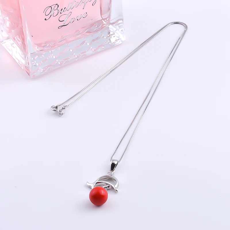 Hollow Dolphin Red Shell Pearl Necklaces For Women 925 Sterling Silver Aesthetic Peartl Pendants Collar Fashion Jewelry | Украшения и