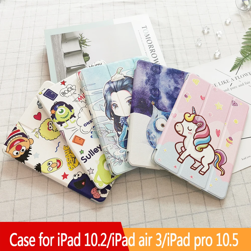 

Soft Silicone Case for iPad 10.2 inch Tablet Cartoon Protective Folding Stand Cover for iPad 7th Generation With Auto Sleep/Wake