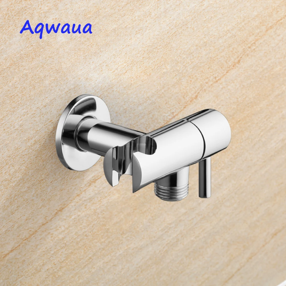 aqwaua faucet angle valve with holder water stop valve switch for shower water control bathroom accessories chrome plated free global shipping