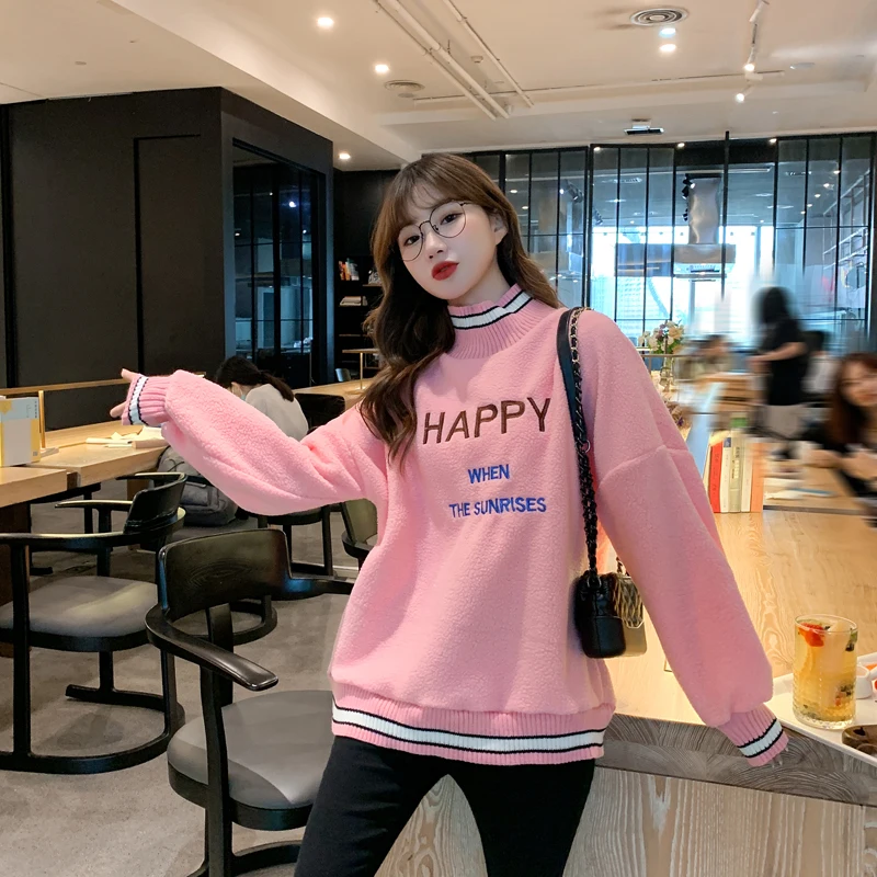

Sweatshirt Winter Warmer Female Embroidered Letter Oversized Hooded Sweatshirts Ladies Plus Size Clothing Harajuku Hoodies Women