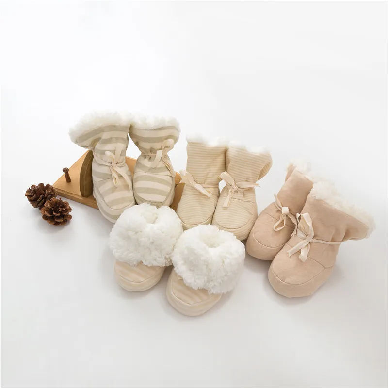 Зимние теплые ботинки из флока для новорожденных мальчиков и девочек с мягкой